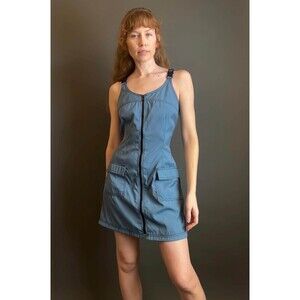 Vintage Y2K Futuristic Utility Style Mini Dress, Medium